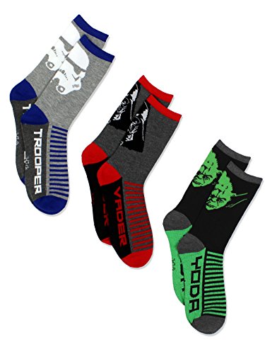Star Wars Boys 3 pack Socks (6-8 Boys (Shoe: 10.5-4), Grey/Multi Crew)