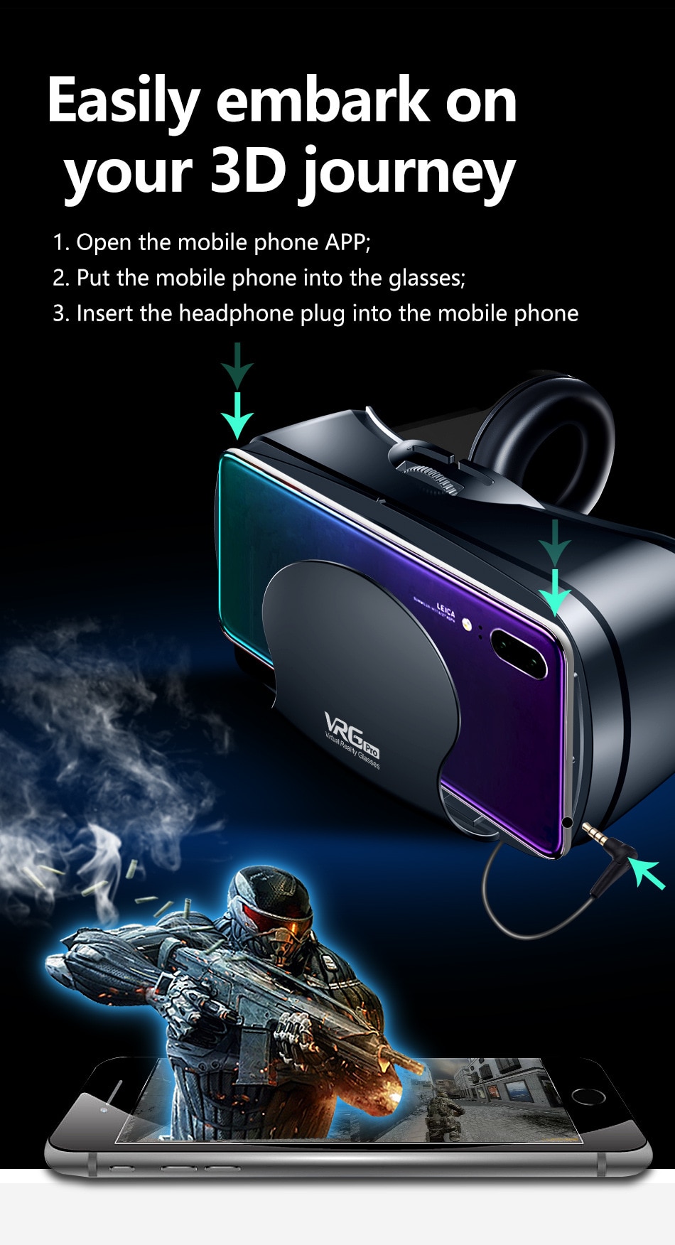 H77933d2800bc4d12bc3a1df3f756d1cdM 3D VR Headset Smart Virtual Reality Glasses Helmet for Smartphones Phone Lenses with Controllers Headphones 7 Inches Binoculars