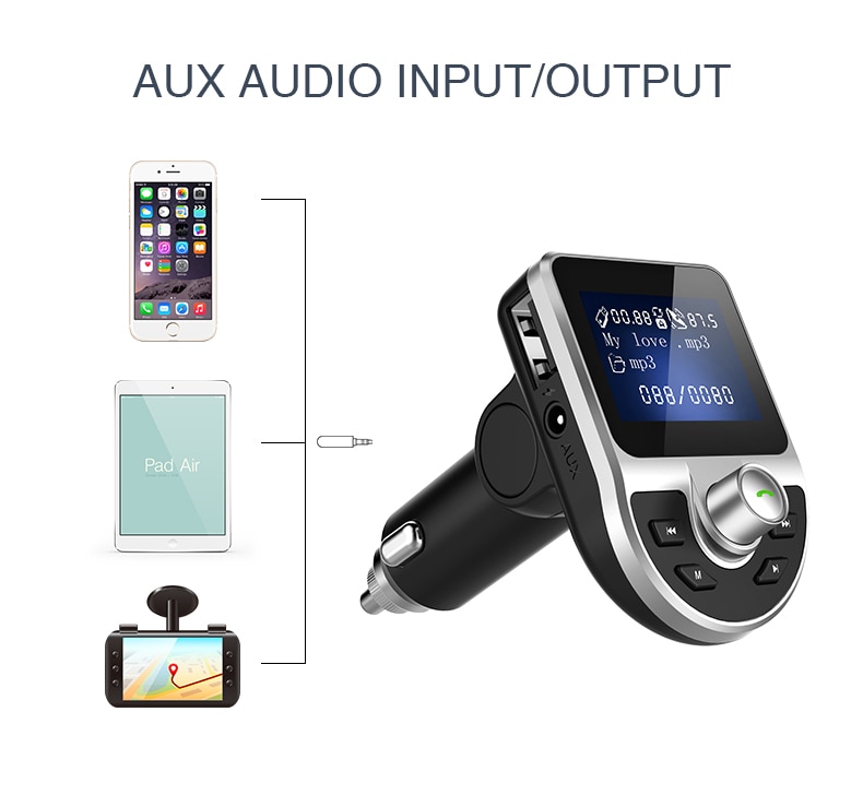 H7869340de49e4068ae039c2175f62ffeQ KORSEED Car Kit 3.1A USB Charger Music Radio Bluetooth Receiver FM Transmitter Modulator Handsfree Carkit AUX audio MP3 Player