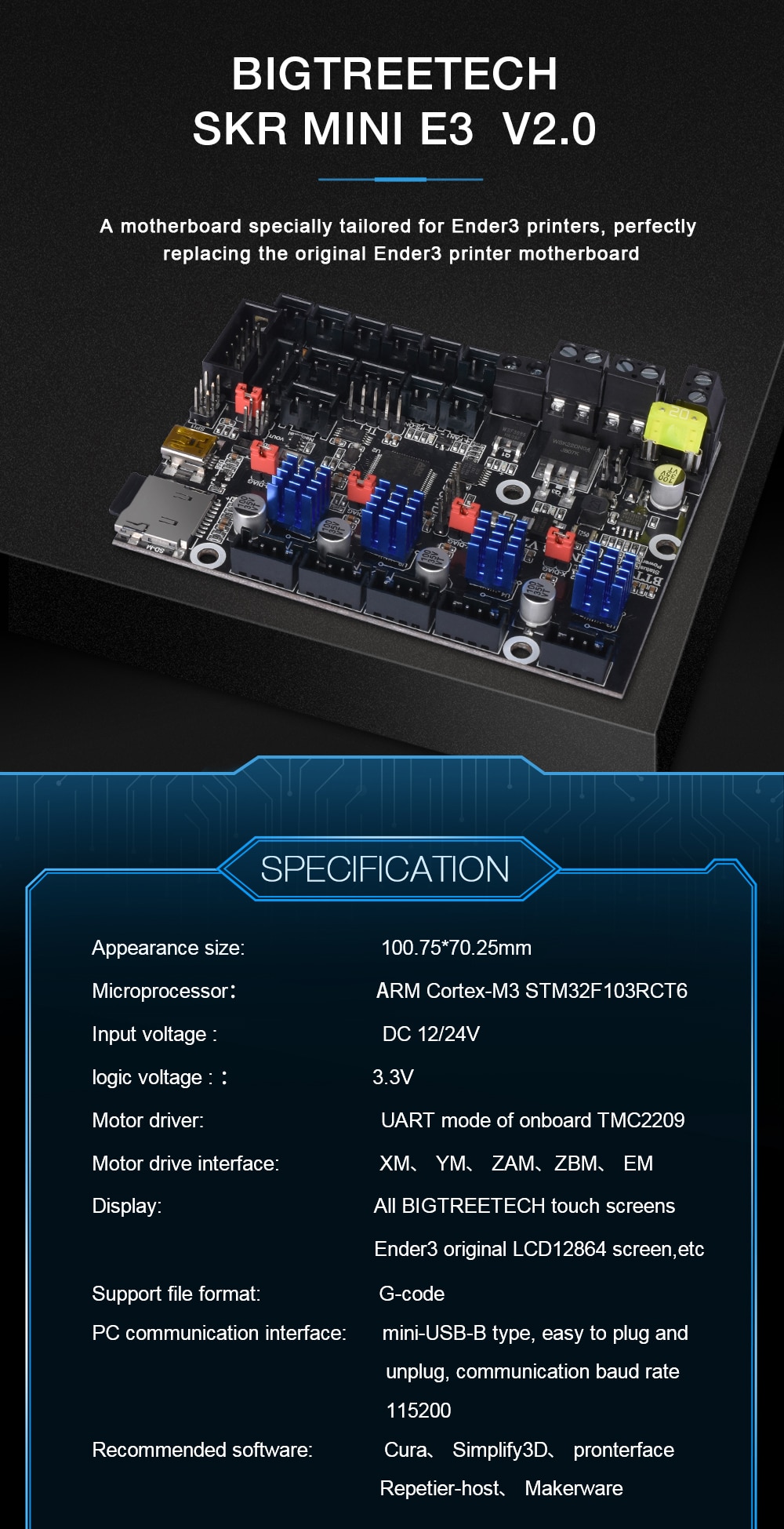 Hc6cdf71fd61c40f0bbee27b6700c0de54 BIGTREETECH SKR MINI E3 V2 32Bit 3D Motherboard TMC2209 3D Printer Parts For Ender 3/5 Pro Upgrade BTT SKR V1.4 Turbo SKR 2