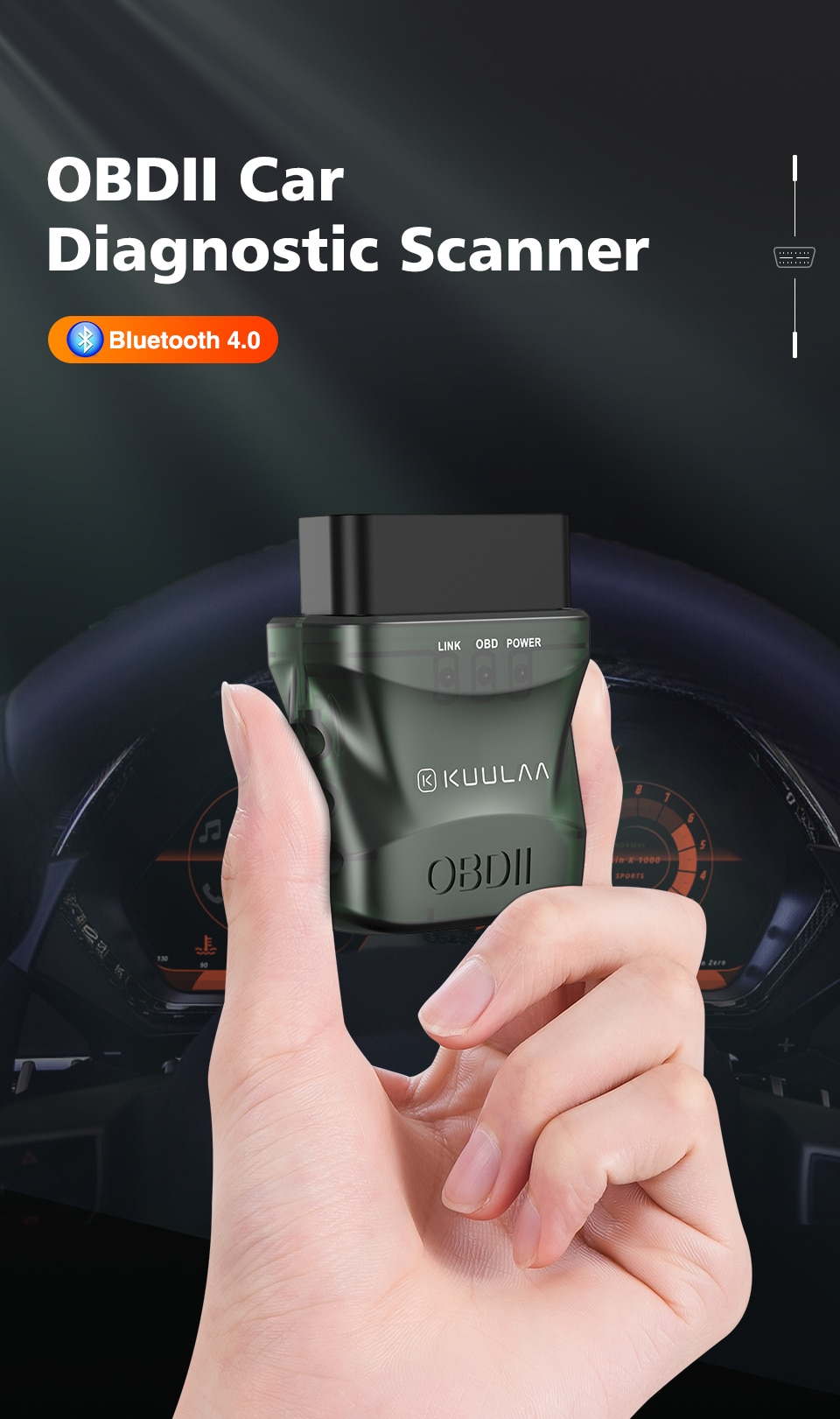 He69303eccc8f43e7b89b28e98e61f389K KUULAA ELM327 V1.5 OBD2 Scanner Bluetooth 4.0 OBD 2 Car Diagnostic Tool for IOS Android PC ELM 327 Scanner OBDII Reader