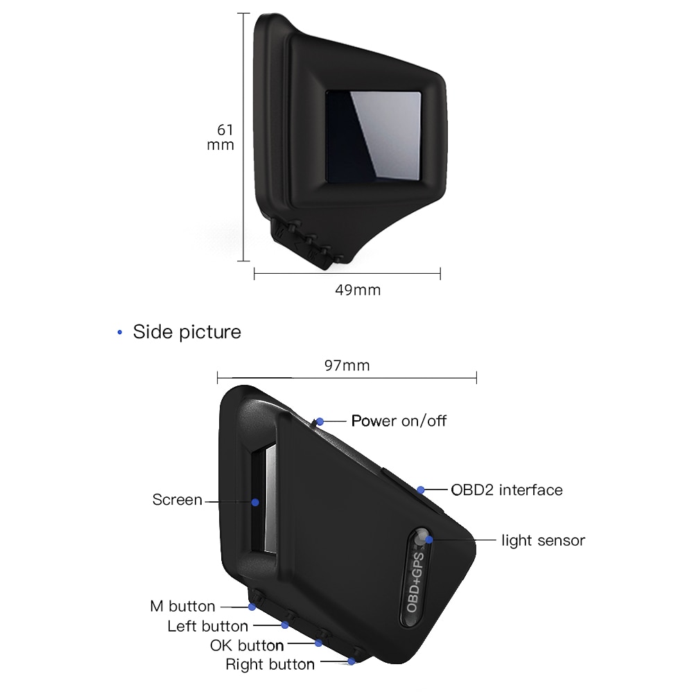 Uc4df6069ef7e47cba503786e2bc14879V OBD GPS Dual System Head up Display Display Car Digital Hud GPS Speedometer 2 Inches LCD Overspeed Alarm Car Speed Projector