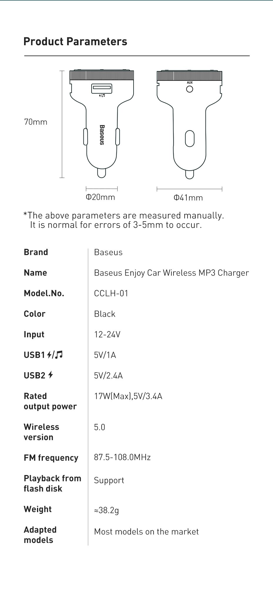 H002fcf17eea948f8b23607789c4db51dc image H002fcf17eea948f8b23607789c4db51dc Baseus FM Transmitter Car Wireless Bluetooth compatible 5.0 Adapter Handsfree Aux Audio Receiver MP3 Player USB Fast Car Charger