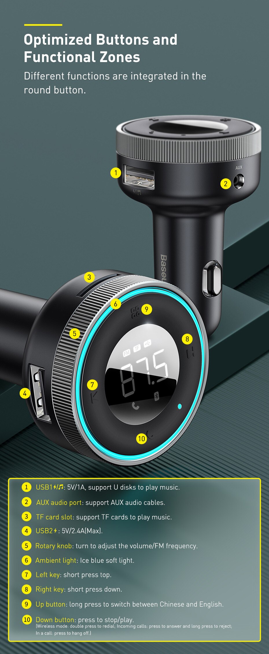 H198e689a27714184addf9ef62be87f420 image H198e689a27714184addf9ef62be87f420 Baseus FM Transmitter Car Wireless Bluetooth compatible 5.0 Adapter Handsfree Aux Audio Receiver MP3 Player USB Fast Car Charger