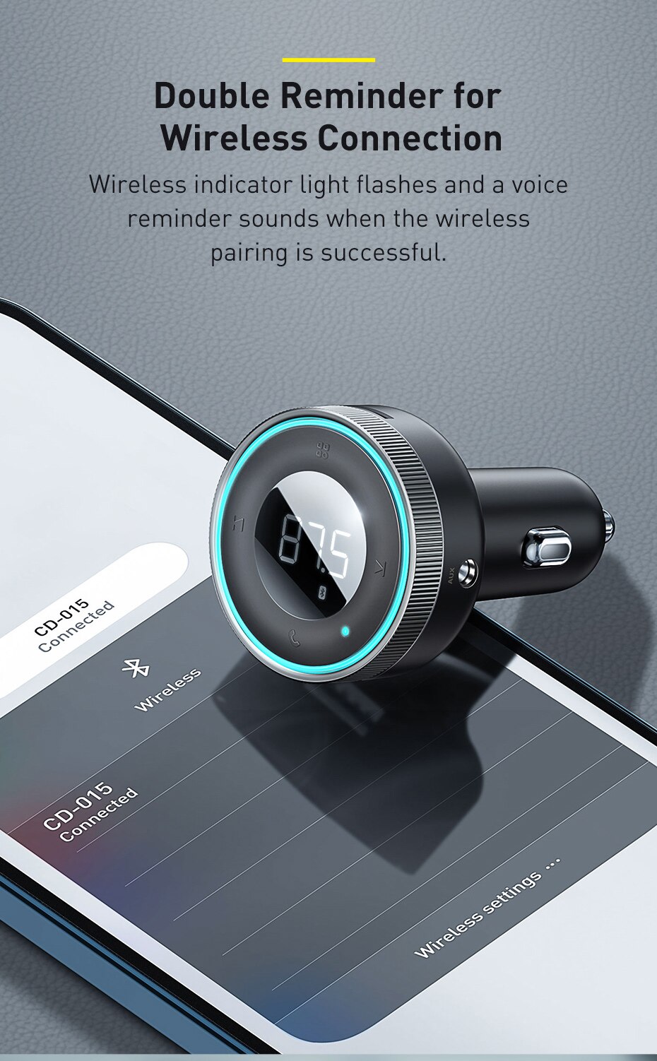 Hc8eee3d72f8b4d1784b9f67edfe913b21 image Hc8eee3d72f8b4d1784b9f67edfe913b21 Baseus FM Transmitter Car Wireless Bluetooth compatible 5.0 Adapter Handsfree Aux Audio Receiver MP3 Player USB Fast Car Charger