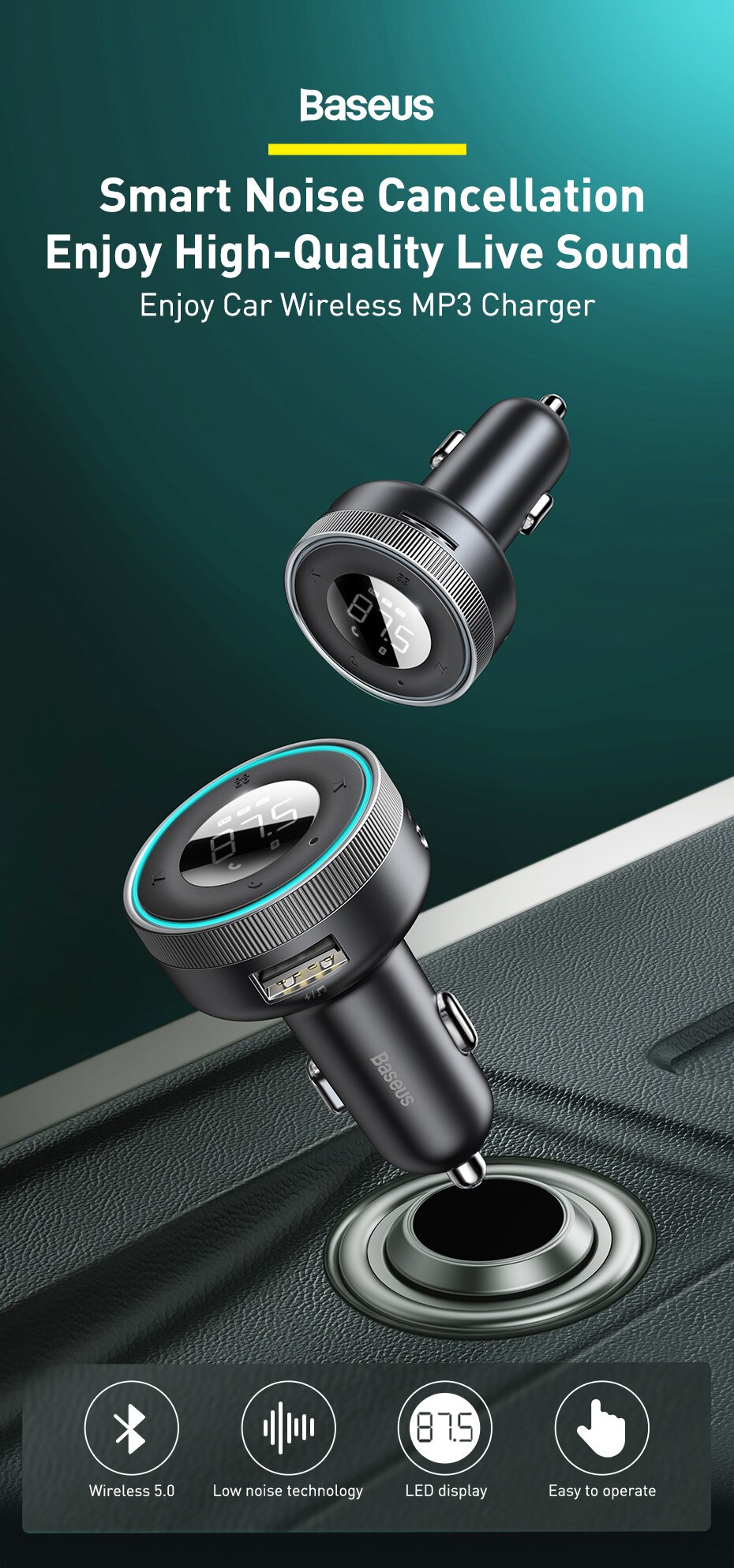 He48bf981861a4656aa22d2439fe8f7130 image He48bf981861a4656aa22d2439fe8f7130 Baseus FM Transmitter Car Wireless Bluetooth compatible 5.0 Adapter Handsfree Aux Audio Receiver MP3 Player USB Fast Car Charger