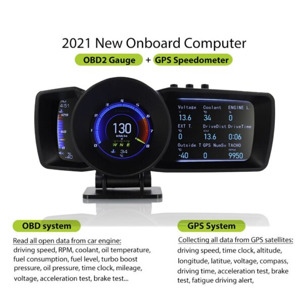 Vjoy Hawk 3.0 Car HUD Multi-Function Dashboard Head Up Display OBD2 GPS Smart Speedometer Auto Gauge Alarm System Turbo Boost - Image 5
