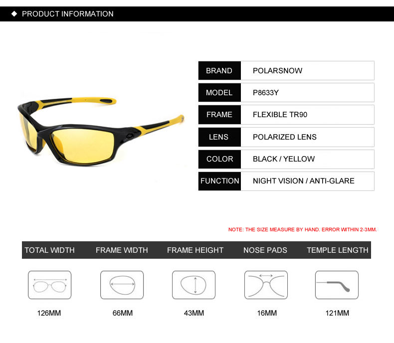 %name image %name POLARSNOW Night Vision Glasses Polarized Lens TR90 Rubber Goggles Safe Night Driving Eyewear Top Quality Men Oculos P8633Y