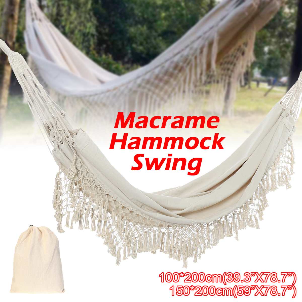 He58254bc29ba4460a29d5974767e9061c image He58254bc29ba4460a29d5974767e9061c 2 Person Maximum 200kg Hammock Large Brazilian Macrame Fringe Double Hammock Swing Net Chair Out/Indoor Hanging Hammock Swings