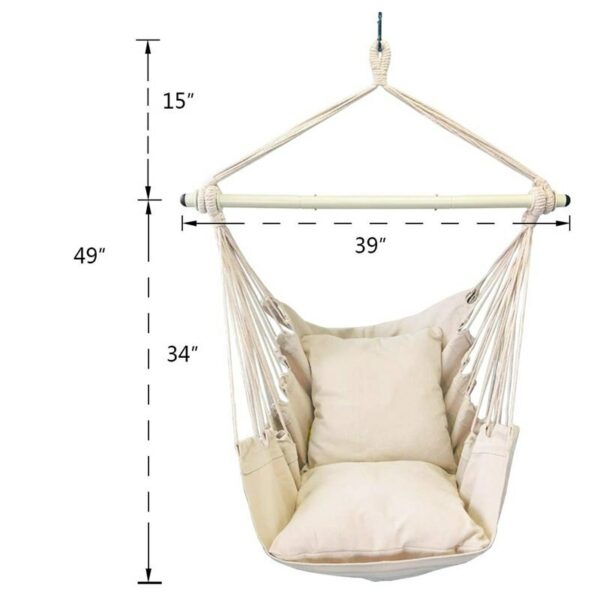 Portable Hammock Chair Hanging Rope Chair Swing Chair Seat with 2 Pillows for Garden Indoor Outdoor Fashionable Hammock Swings - Image 2