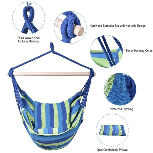 Portable Hammock Chair Hanging Rope Chair Swing Chair Seat with 2 Pillows for Garden Indoor Outdoor Fashionable Hammock Swings - Image 5