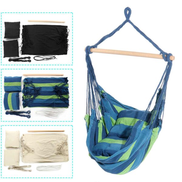 Portable Hammock Chair Hanging Rope Chair Swing Chair Seat with 2 Pillows for Garden Indoor Outdoor Fashionable Hammock Swings - Image 3
