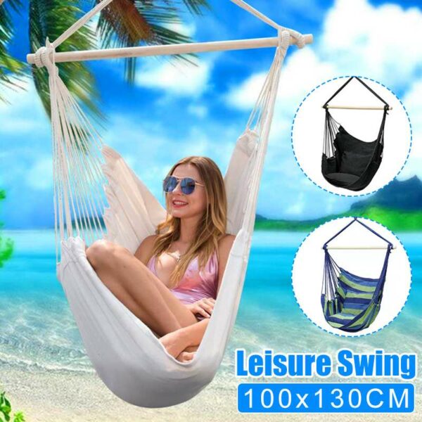 Portable Hammock Chair Hanging Rope Chair Swing Chair Seat with 2 Pillows for Garden Indoor Outdoor Fashionable Hammock Swings