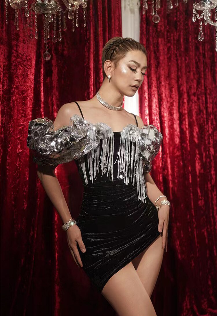 Sad39f2ffdc8a4ac899dfc2f6d7f916822 image Sad39f2ffdc8a4ac899dfc2f6d7f916822 sexy black dress fringes sequins tassel dresses women birthday party club Dance drag queen dance performance festival outfits