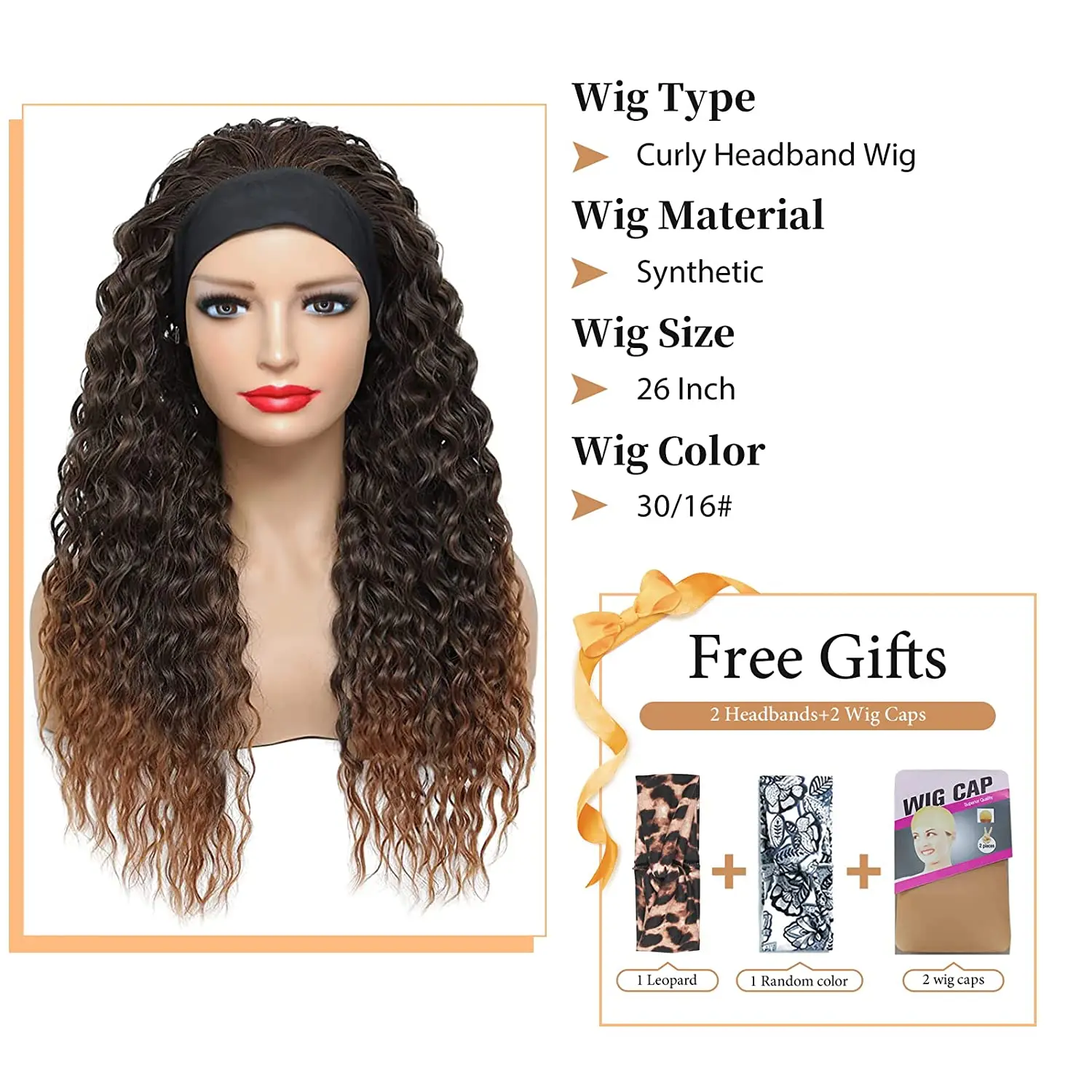 %name Headband Wig Synthetic Water Wave Headband Wigs for Black Women Deep Wavy Wigs with Headbands Attached Glueless Black Half Wig