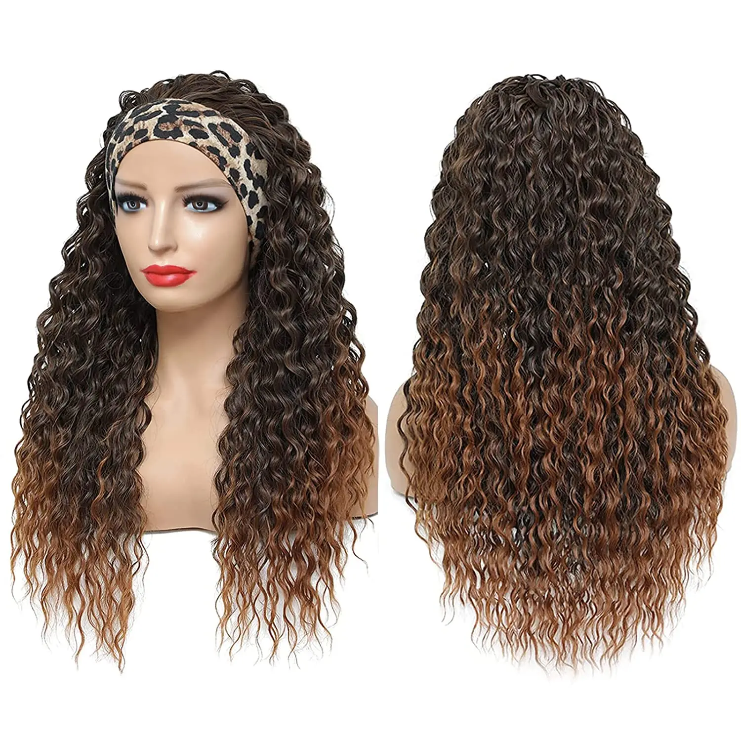 %name Headband Wig Synthetic Water Wave Headband Wigs for Black Women Deep Wavy Wigs with Headbands Attached Glueless Black Half Wig