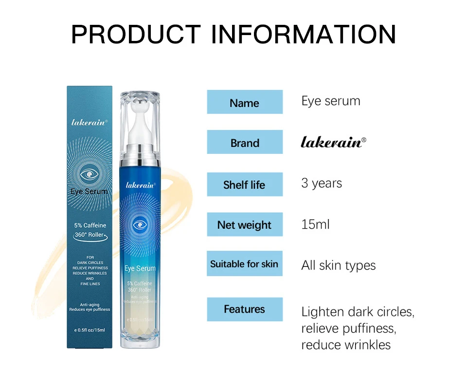 %name 5% Caffeine Eye Essence Cream with Massage roller Ball Under Eye Roller Cream for Dark Circles and Puffiness Reduce Wrinkles