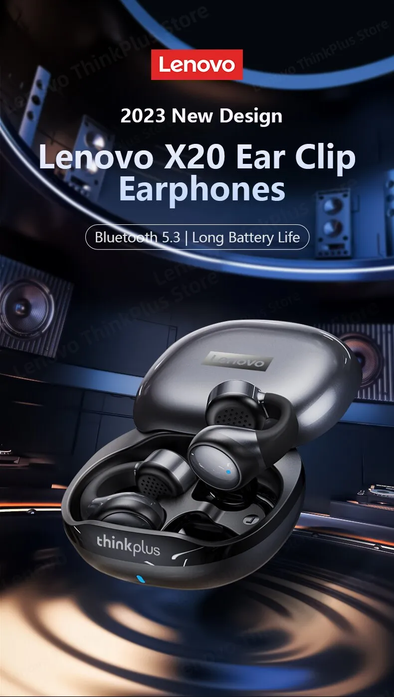 %name Lenovo X20 Earphones Bluetooth 5.3 Ear Clip Gaming Earphones Wireless Headphones Touch Control Earbuds 350mAh New Design