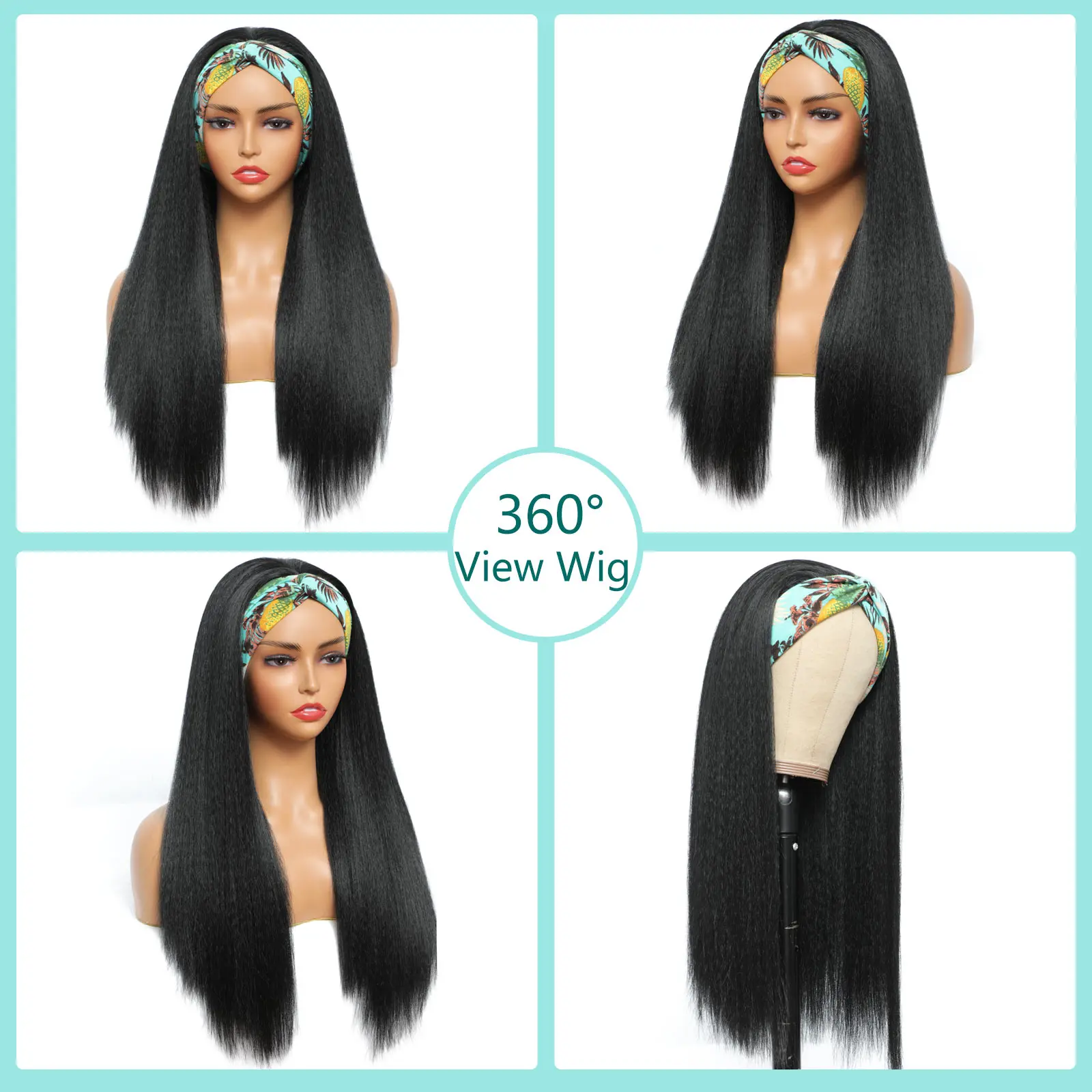 %name Headband Wig Synthetic Water Wave Headband Wigs for Black Women Deep Wavy Wigs with Headbands Attached Glueless Black Half Wig