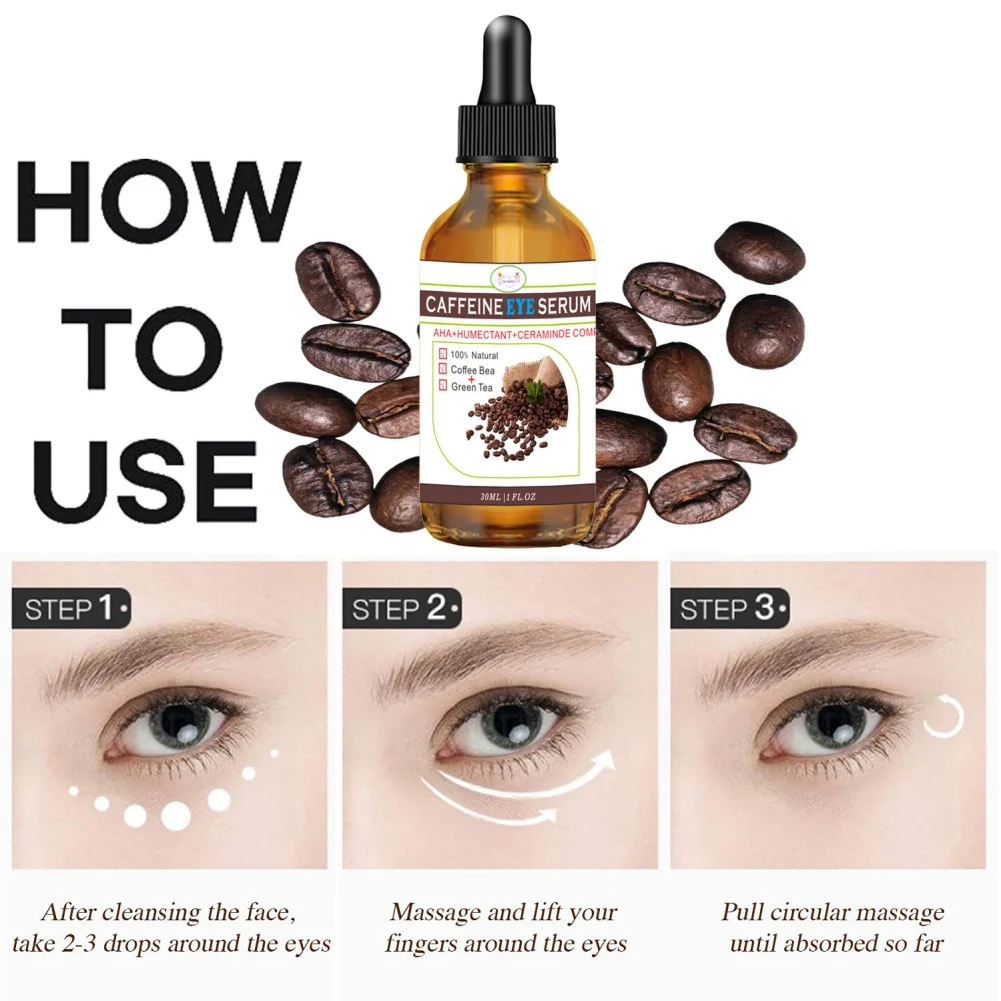 %name 30ml Caffeine Eye Serum Anti Wrinkle Removal Bag Eye Dark Circle Anti Aging Fade Fine Line Puffiness Essence Beauty Health Care