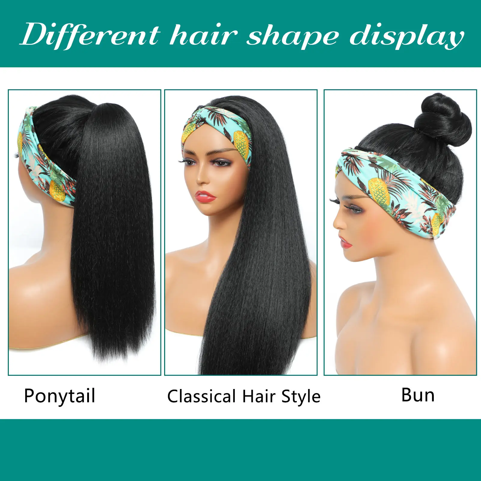 %name Headband Wig Synthetic Water Wave Headband Wigs for Black Women Deep Wavy Wigs with Headbands Attached Glueless Black Half Wig