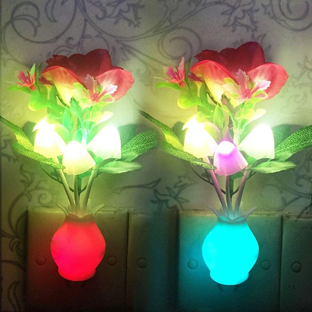 %name LED Lilac Night Light Lamp Colorful Rose Mushroom Lamp Romantic Lilac Night Lighting for Home Art Decor US/EU Plug