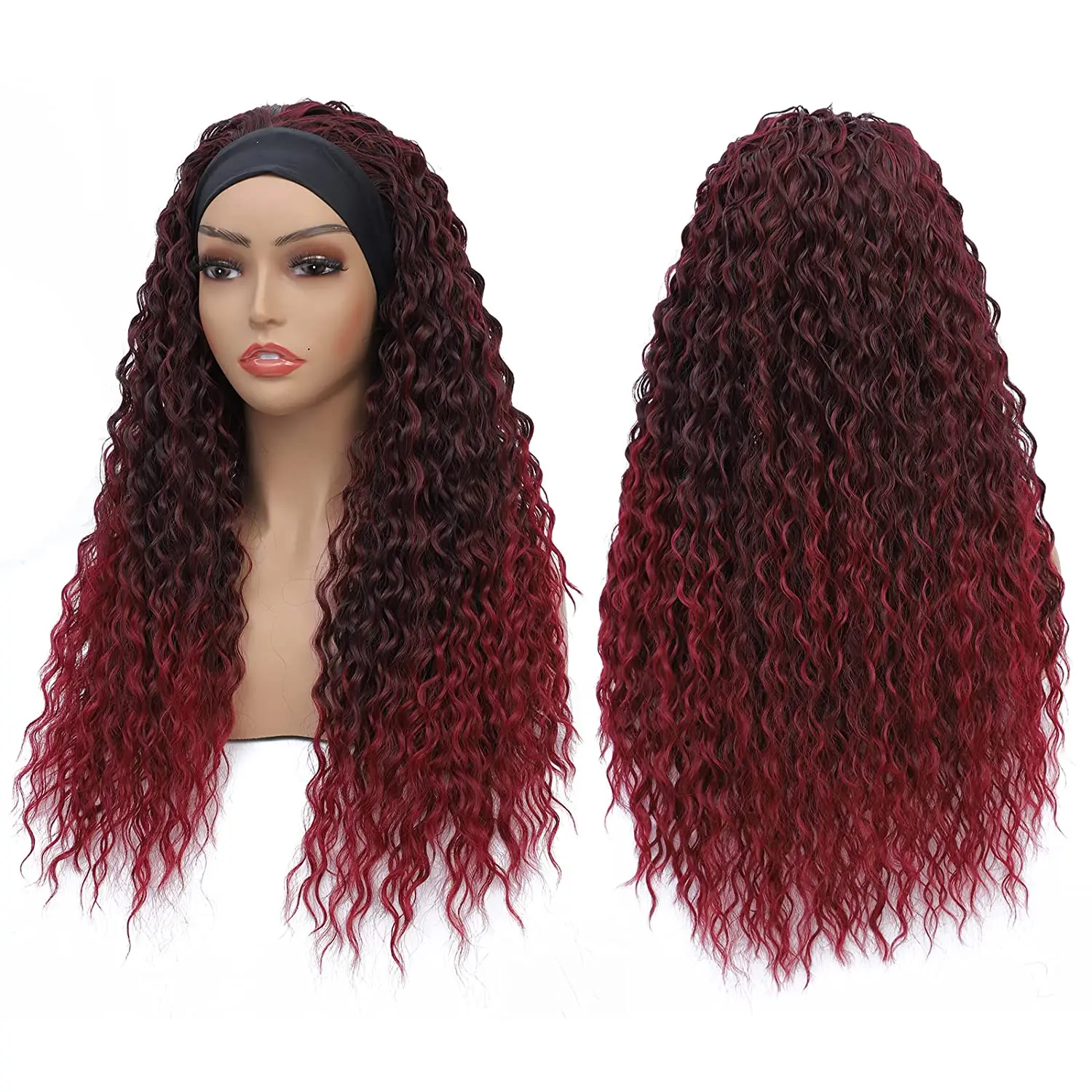 %name Headband Wig Synthetic Water Wave Headband Wigs for Black Women Deep Wavy Wigs with Headbands Attached Glueless Black Half Wig