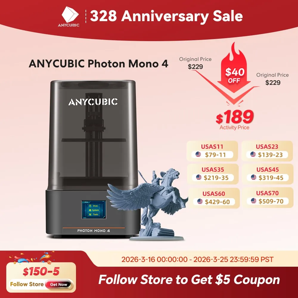 ANYCUBIC Photon Mono 4 AE Version LCD UV Resin 3D Printer with 7" 10K high-definition screen High-Speed 3D Printing 153×87×165mm