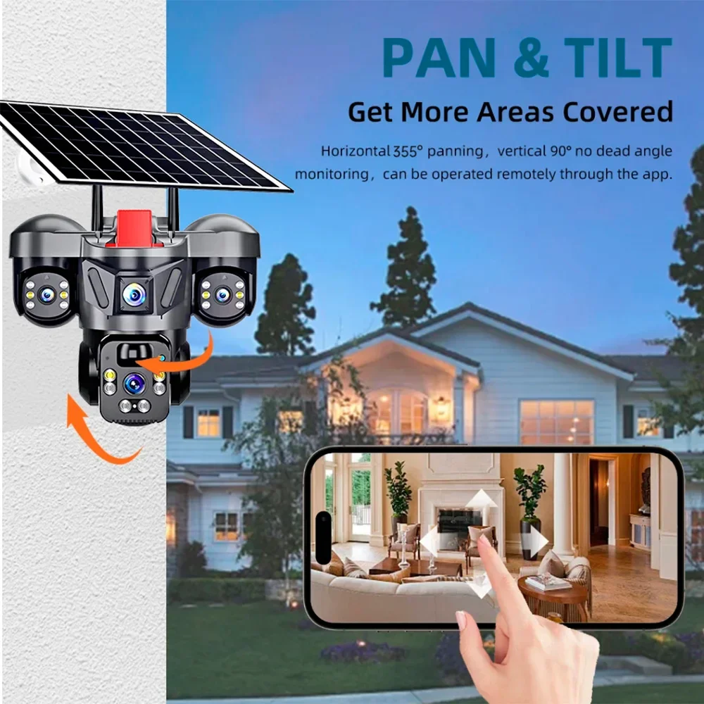 KERUI Outdoor PTZ 6MP 4G SIM WIFI Solar Panel Triple Lens Camera Home Security CCTV Video Surveillance Built-in Battery V380pro - Image 5