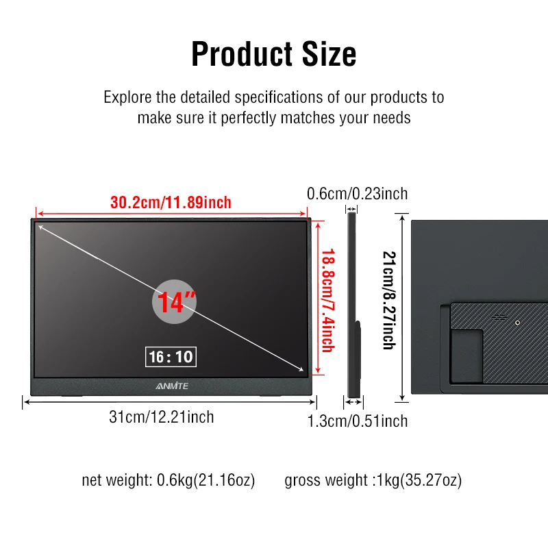 14 Inch Portable Touch Monitor Non-touch optional 16:10 400cd/m2 Gaming Computer Expand Display For XBox PS4/5 Switch Loptop - Image 4