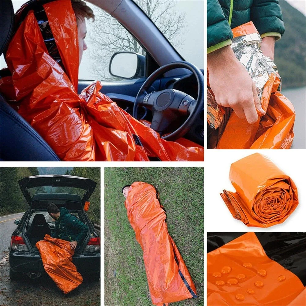 Portable Waterproof Emergency Survival Sleeping Bag Outdoor Edc Camping Gear Thermal Sack First Aid Rescue Kit Mylar Blanket - Image 6