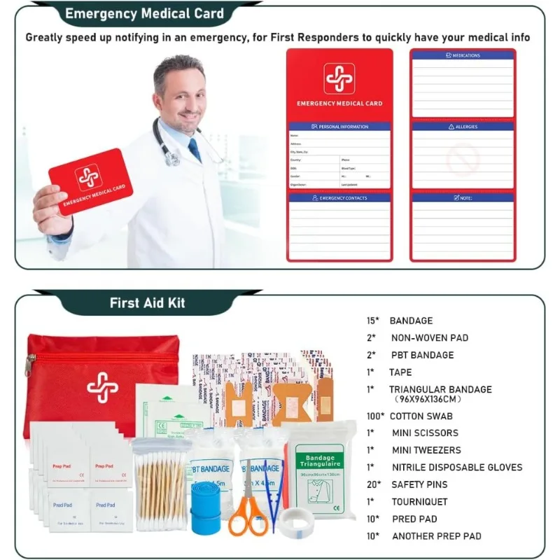 Survival Kit 262Pcs Emergency Gear with First Aid Tent Axe Hammer Shovel Crossbody Bag Camping Supplies Bug Out Bag for Men - Image 6