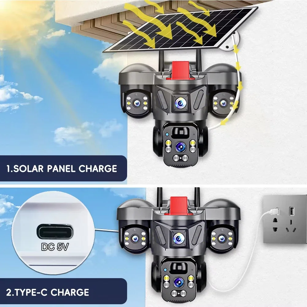 KERUI Outdoor PTZ 6MP 4G SIM WIFI Solar Panel Triple Lens Camera Home Security CCTV Video Surveillance Built-in Battery V380pro - Image 6