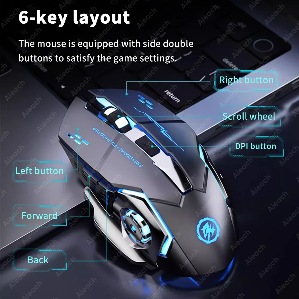 Rechargeable Wireless Mouse Gaming Computer Silent Bluetooth Mouse USB Mechanical E-Sports Backlight PC Gamer Mouse For Computer - Image 2