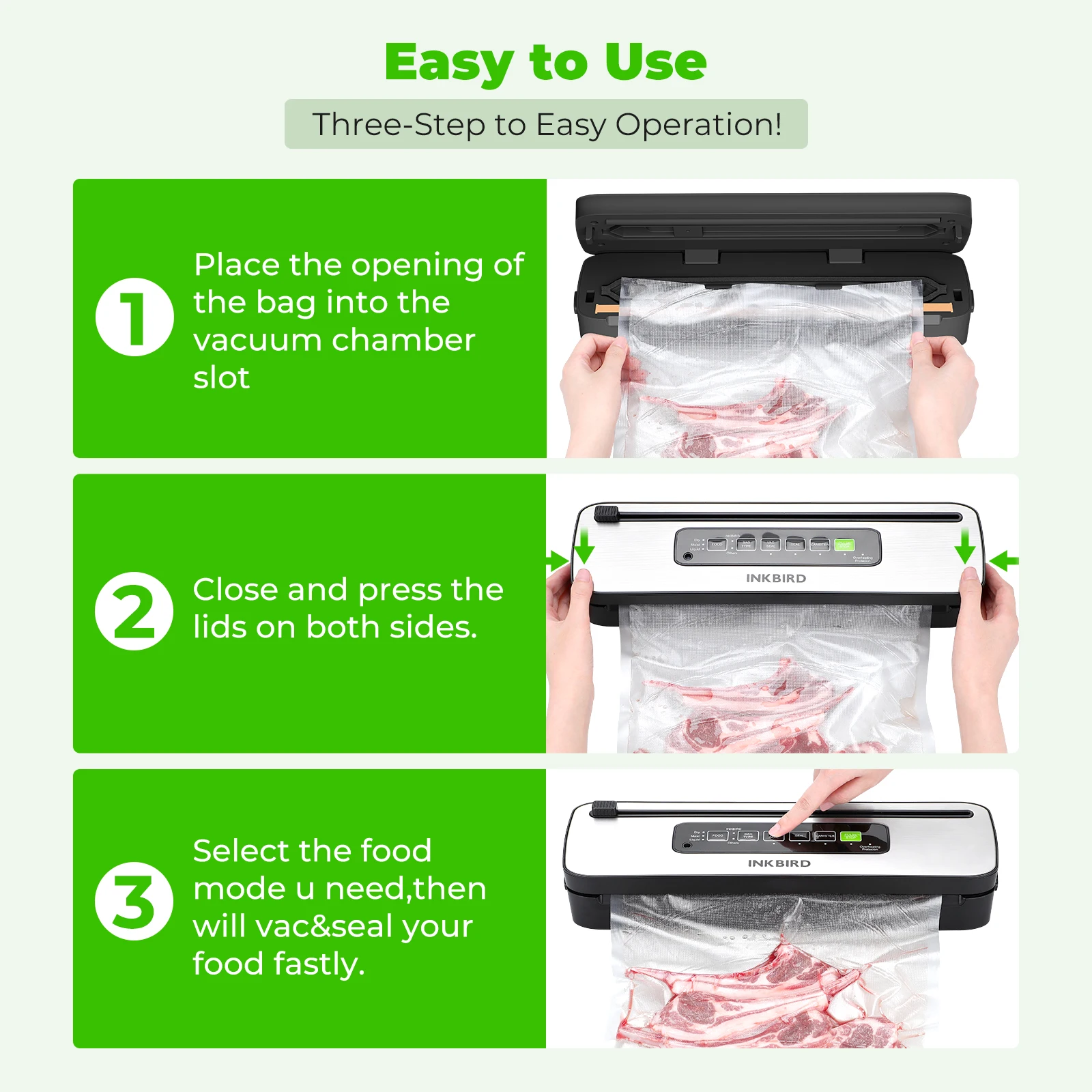 INKBIRD INK-VS05 Home Vacuum Sealer Machine, Dry / Moist / Liquid Food Types with Vac&Seal / Seal Only / Pulse / Canister Modes - Image 2