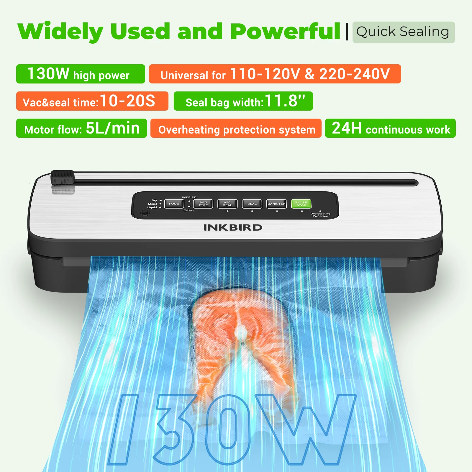 INKBIRD INK-VS05 Home Vacuum Sealer Machine, Dry / Moist / Liquid Food Types with Vac&Seal / Seal Only / Pulse / Canister Modes - Image 5