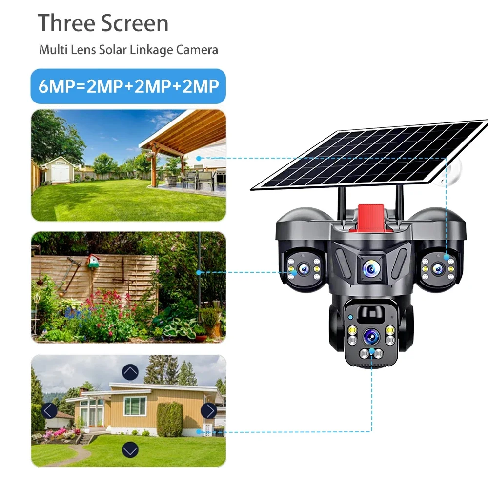KERUI Outdoor PTZ 6MP 4G SIM WIFI Solar Panel Triple Lens Camera Home Security CCTV Video Surveillance Built-in Battery V380pro - Image 2