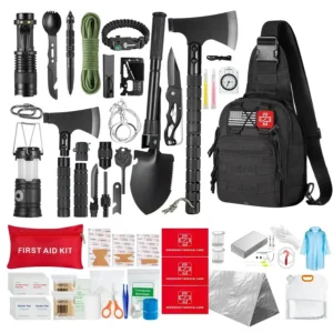 Kit,360 Pcs Bug Out Bag with First Aid Kit.Camping Axe, Survival Shovel,Tools Ideal for Camping, Hiking, Travel Gift for Men