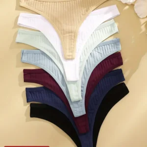 6Pcs/Set Women Cotton Thongs Panties Female Ribbed Low Rise G-String Ladies Sexy Bikini 7 Solid Color Girl Soft S-XL Intimates