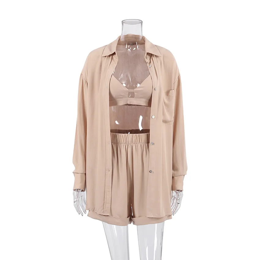 Homewear Bamboo Joint Cotton Women Loose Shirt Underwear Short Pants 3 Pieces Sets Summer High Waist Short Sets Shirts Suit - Image 5