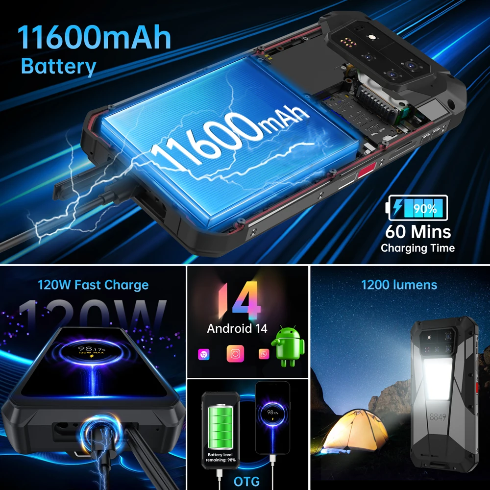 Unihertz 8849 Tank 4 Pro 5G Projector Smartphone 36GB 1TB Dimensity 8300 Android 14 Phone 11600mAh 720P Projector 100 Lumens - Image 5