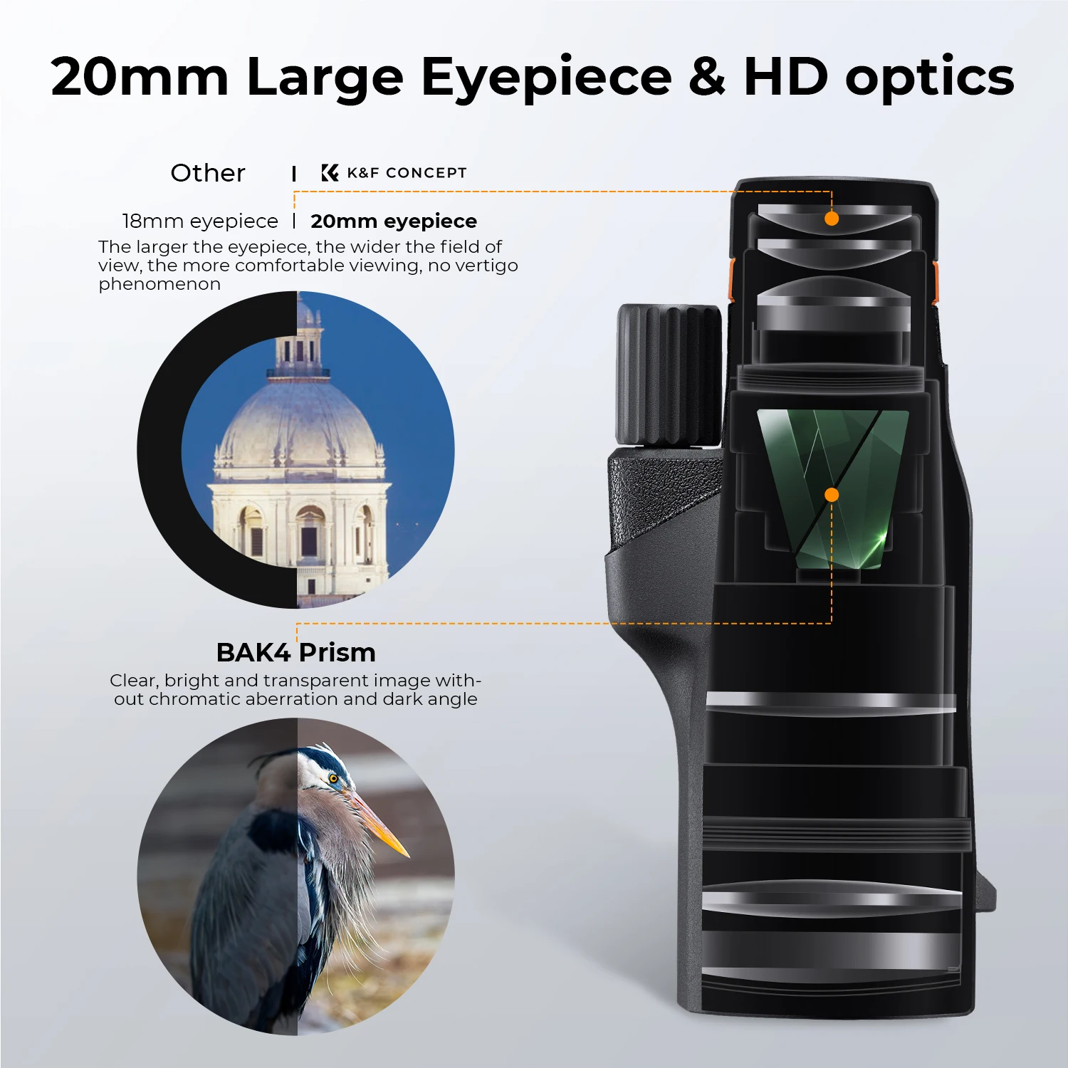 K&F Concept 12X50 Monocular Telescope IP66 Waterproof HD BAK4 Monocular for Birdwatching Hunting Travel with Phone Holder Tripod - Image 5