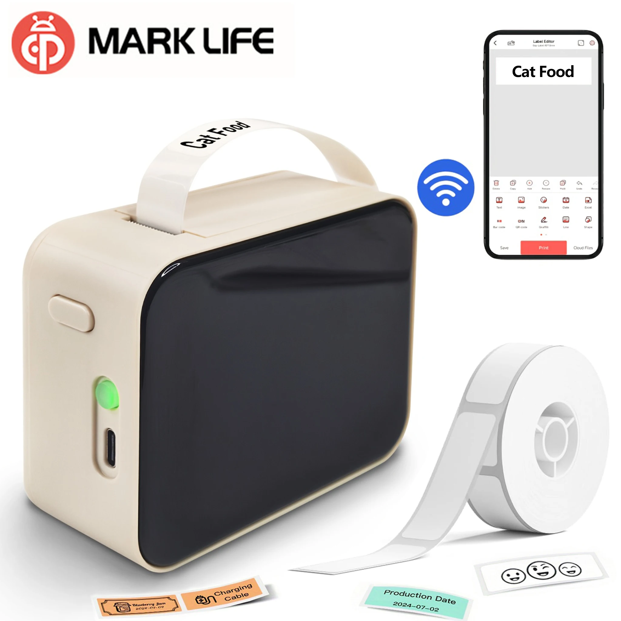 Marklife P15 Mini Portable Label Printer Smart Pocket Printer Thermal Adhesive Sticker Labeling Machine ot 3PK Label Paper NoInk