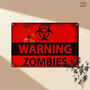 1pc Vintage Zombie Warning Heavy-Duty Iron Sign | 12x8in Zombie Hand Bloodstain Decor | Survivalist Horror Fan Home Office Decor