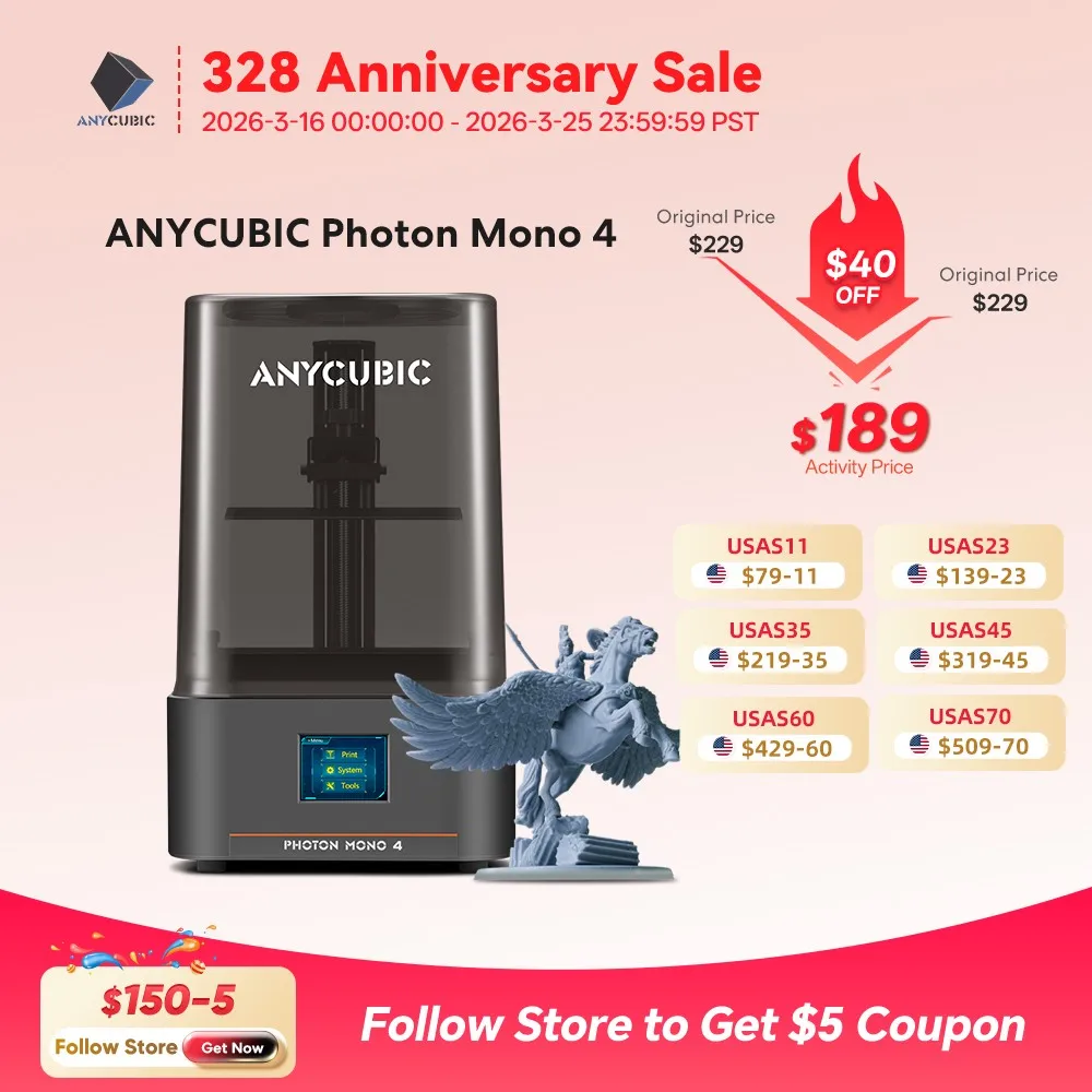 ANYCUBIC Photon Mono 4 AE10K+ 7 Inch high-definition screen 3D Printer High Speed UV Resin 3D Printer Printing Size 153×87×165mm