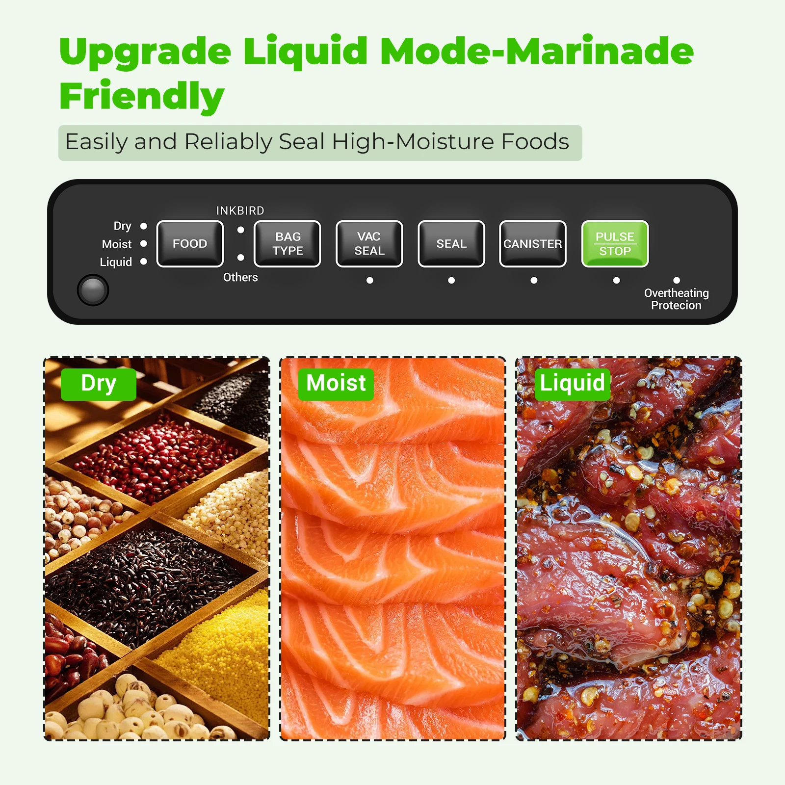 INKBIRD INK-VS05 Home Vacuum Sealer Machine, Dry / Moist / Liquid Food Types with Vac&Seal / Seal Only / Pulse / Canister Modes - Image 6